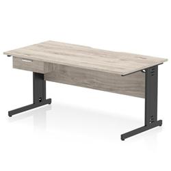 Impulse 1600 x 800 Scalloped Desk Grey Oak Black Cable Managed 1D Ped on Productcaster.