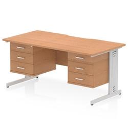 Impulse 1600 x 800mm Scalloped Desk Oak Silver Cable Managed 2x3D Ped on Productcaster.