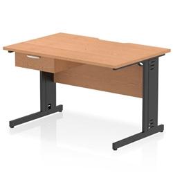 Impulse 1200x800 Scalloped Desk Oak Top Black Cable Managed + 1D Ped on Productcaster.