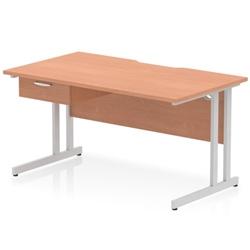 Impulse 1400 x 800mm Scalloped Desk Beech Silver Cantilever + 1D Ped on Productcaster.