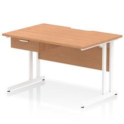Impulse 1200x800 Scalloped Desk Oak Top White Cantilever Leg + 1D Ped on Productcaster.