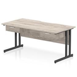 Impulse 1600 x 800mm Scalloped Desk Grey Oak Black Cantilever 2x1D Ped on Productcaster.