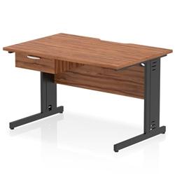 Impulse 1200x800 Scalloped Desk Walnut Black Cable Managed + 1D Ped on Productcaster.