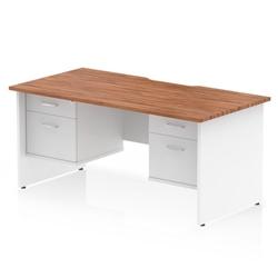 Impulse 1600 x 800mm Scalloped Desk Walnut White Panel End 2x2D Ped on Productcaster.