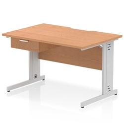 Impulse 1200x800 Scalloped Desk Oak Top Silver Cable Managed + 1D Ped on Productcaster.