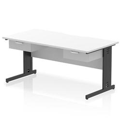 Impulse 1600 x 800mm Scalloped Desk White Black Cable Managed 2x1D Ped on Productcaster.