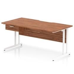 Impulse 1600 x 800mm Scalloped Desk Walnut White Cantilever + 1D Ped on Productcaster.