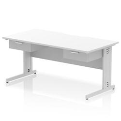 Impulse 1600 x 800mm Scalloped Desk White Top Silver CM Leg 2x1D Ped on Productcaster.