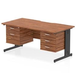 Impulse 1600x800 Scalloped Desk Walnut Black Cable Managed 2D + 3D Ped on Productcaster.