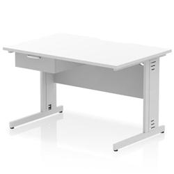 Impulse 1200x800 Scalloped Desk White Top Silver Cable Managed 1D Ped on Productcaster.