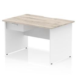 Impulse 1200x800 Scalloped Desk Grey Oak White Panel End + 1D Ped on Productcaster.