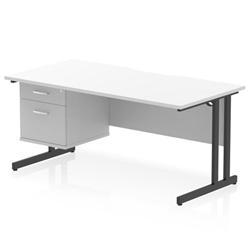 Impulse 1600 x 800mm Scalloped Desk White Black Cantilever Leg 2D Ped on Productcaster.