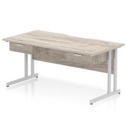 Impulse 1600 x 800 Scalloped Desk Grey Oak Silver Cantilever 2x1D Ped on Productcaster.