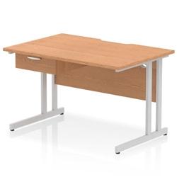 Impulse 1200x800 Scalloped Desk Oak Top Silver Cantilever Leg + 1D Ped on Productcaster.