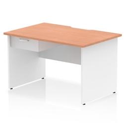 Impulse 1200x800 Scalloped Desk Beech White Panel End + 1D Ped on Productcaster.