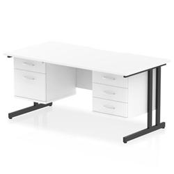 Impulse 1600 x 800mm Scalloped Desk White Black Cantilever 2D + 3D Ped on Productcaster.