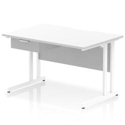 Impulse 1200x800 Scalloped Desk White Top White Cantilever + 1D Ped on Productcaster.