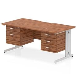 Impulse 1600 x 800mm Scalloped Desk Walnut Silver CM Leg 2D + 3D Ped on Productcaster.