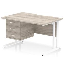 Impulse 1200x800 Scalloped Desk Grey Oak White Cantilever Leg + 3D Ped on Productcaster.