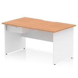 Impulse 1400 x 800mm Scalloped Desk Oak Top White Panel End + 1D Ped on Productcaster.
