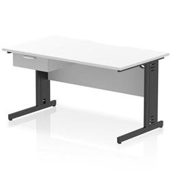 Impulse 1400 x 800mm Scalloped Desk White Black Cable Managed + 1D Ped on Productcaster.