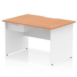 Impulse 1200x800 Scalloped Desk Oak Top White Panel End + 1D Ped on Productcaster.