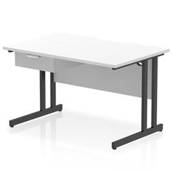 Impulse 1200x800 Scalloped Desk White Black Cantilever Leg + 1D Ped on Productcaster.
