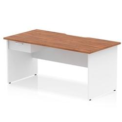 Impulse 1600 x 800mm Scalloped Desk Walnut White Panel End + 1D Ped on Productcaster.