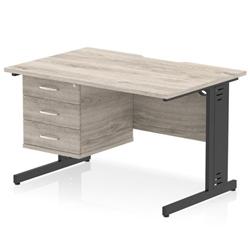 Impulse 1200x800 Scalloped Desk Grey Oak Black Cable Managed + 3D Ped on Productcaster.