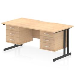 Impulse 1600 x 800 Scalloped Desk Maple Black Cantilever Leg 2x3D Ped on Productcaster.