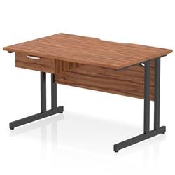 Impulse 1200x800 Scalloped Desk Walnut Black Cantilever Leg + 1D Ped on Productcaster.