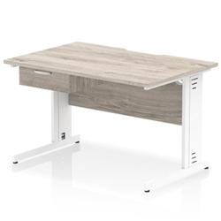 Impulse 1200x800 Scalloped Desk Grey Oak White Cable Managed + 1D Ped on Productcaster.