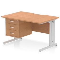 Impulse 1200x800 Scalloped Desk Oak Top Silver Cable Managed + 3D Ped on Productcaster.