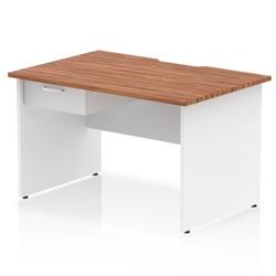Impulse 1200x800 Scalloped Desk Walnut Top White Panel End + 1D Ped on Productcaster.