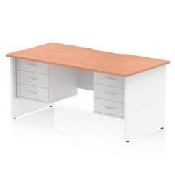 Impulse 1600 x 800mm Scalloped Desk Beech White Panel End 2x3D Ped on Productcaster.
