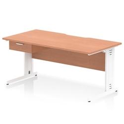 Impulse 1600 x 800mm Scalloped Desk Beech White Cable Managed + 1D Ped on Productcaster.