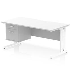 Impulse 1600 x 800 Scalloped Desk White Top White Cable Managed 2D Ped on Productcaster.