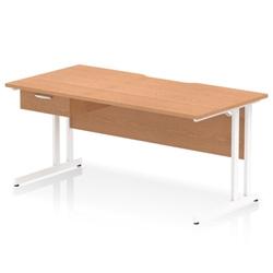 Impulse 1600 x 800mm Scalloped Desk Oak Top White Cantilever + 1D Ped on Productcaster.