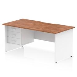 Impulse 1600 x 800mm Scalloped Desk Walnut White Panel End + 3D Ped on Productcaster.
