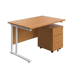 1200X800 Twin Rectangular Desk Nova Oak-White + Mobile 3 Drawer Ped on Productcaster.