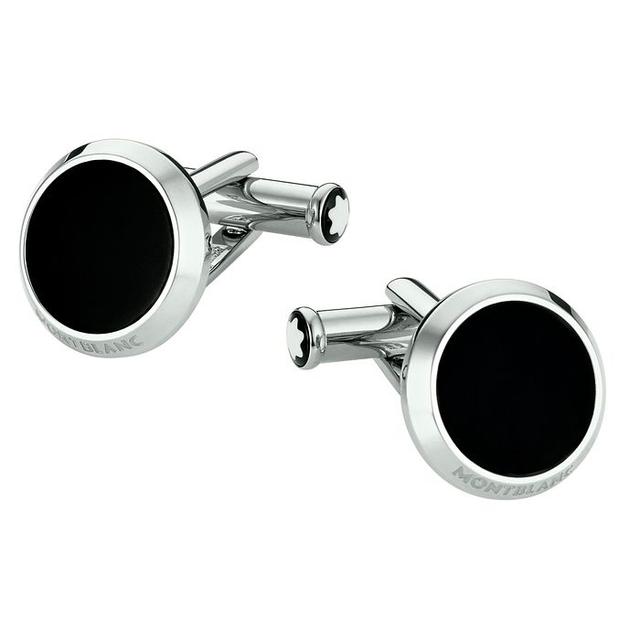 Montblanc Stainless Steel Black Onyx Round Cufflinks on Productcaster.