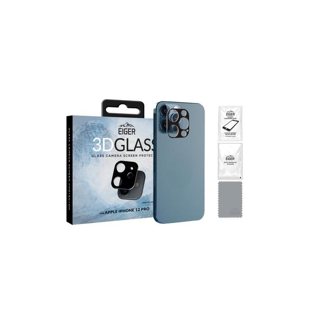 Protection d'objectif d'appareil photo en fibre de verre pour iPhone 12 Pro - Transparent/noir - Avec kit de nettoyage on Productcaster.