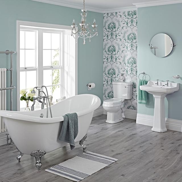 Ensemble Baignoire Ilot, Lavabo, WC & Robinets Carlton Design Rétro on Productcaster.