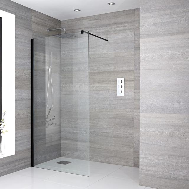 Paroi de douche italienne – Noir – 76 cm – Bras stabilisateur - Design contemporain - Nox - Hudson Reed on Productcaster.