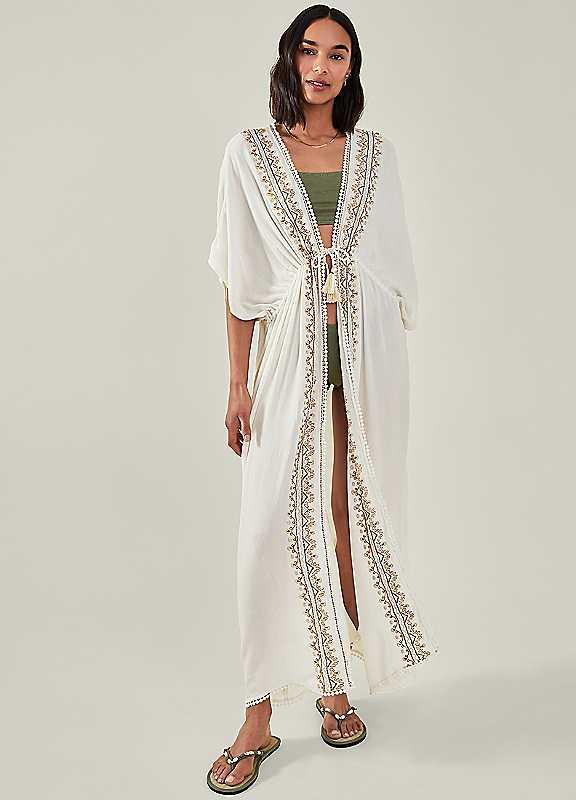 Accessorize Maxi Embroidered Kimono - Ivory - Size MEDIUM on Productcaster.