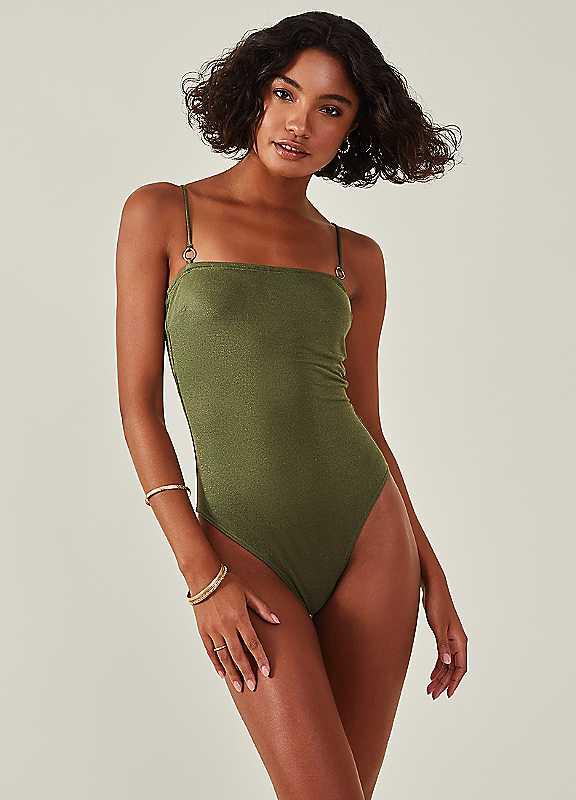 Accessorize Shimmer Swimsuit - Khaki - Size 14 on Productcaster.