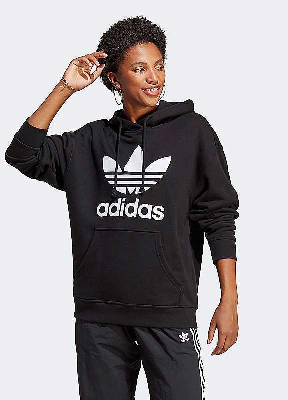 Plus Size adidas Originals 'Trefoil' Hoodie - Black - Size XS on Productcaster.