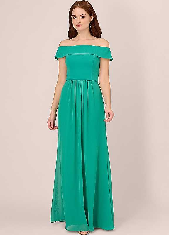 Adrianna Papell Crepe Chiffon Gown - Green - Size 18 on Productcaster.