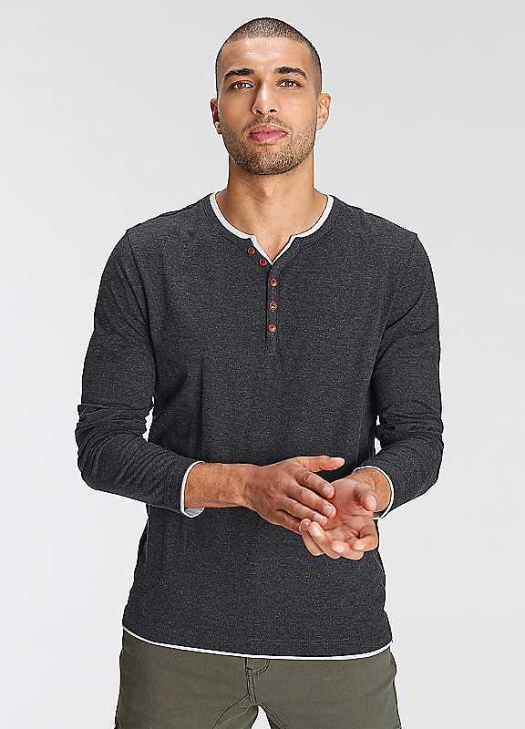 AJC Layered T-Shirt with Buttons - Anthracite - Size XL on Productcaster.