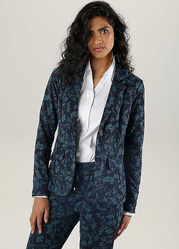 Aniston Floral Print Short Blazer - Dark Blue Print - Size 16 on Productcaster.